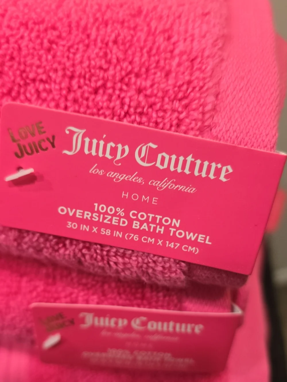 Juicy Couture Home Cotton Oversized Plush Bath Towel Set- Pink